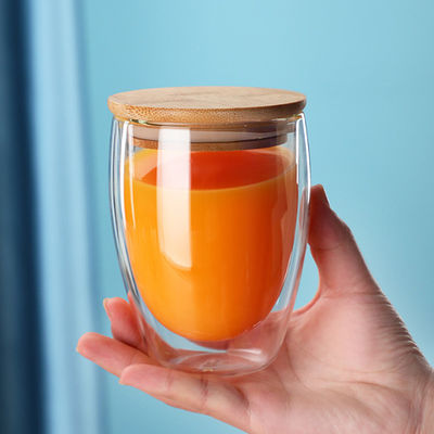 van het de Muurglas van 250ml 350ml 450ml Dubbele de Koffiemokken met Bamboedeksel