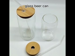 16oz Clear Mason Soda Juice Glass Jars With Bamboo Lids And Glass Straw