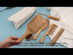 Hair Brush Set Natural Bamboo Comb Paddle Detangling Hairbrush Natural Hairbrush