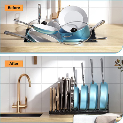 Black metal Regelbaar Pot en Pan Organizer Rack For Cabinet