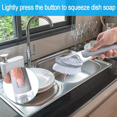 De Borstel van de Pottenpan scrubbing gray plastic dish van de keukengootsteen met Zeepautomaat