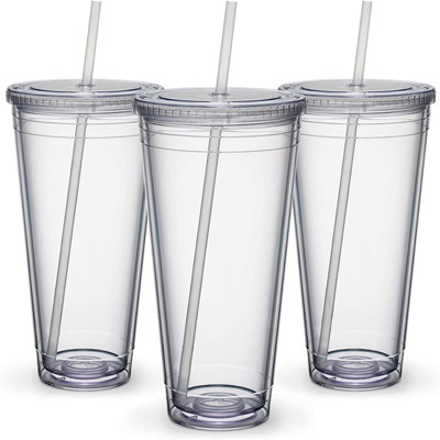Transparante 32 Oz geïsoleerde dubbelwandige bekers PS-materiaal