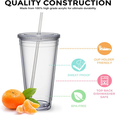 Transparante 32 Oz geïsoleerde dubbelwandige bekers PS-materiaal