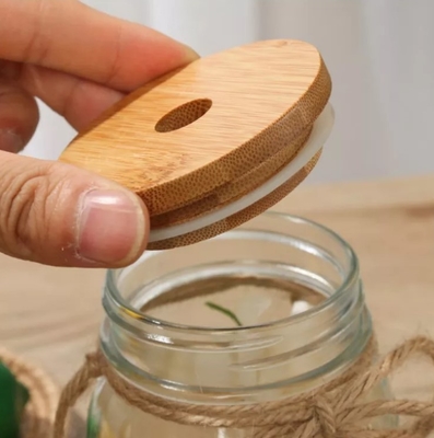Houseware 70mm/86mm Bamboe Mason Lids met de Verbinding Mason Caps van Straw Hole en van het Silicone