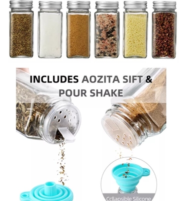 van het de Keuken de Vierkante Glas van 12pcs 120ml Flessen van het Kruidkruiken met Shaker Lids And Airtight Metal-Deksels