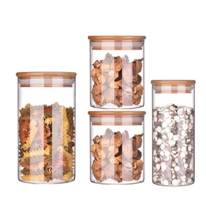 Hoge Borosilicate-de Opslagcontainers van het Glaskruid met Bamboedeksels