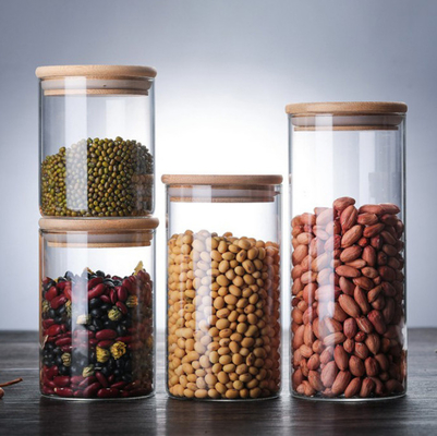 Hoge Borosilicate-de Opslagcontainers van het Glaskruid met Bamboedeksels