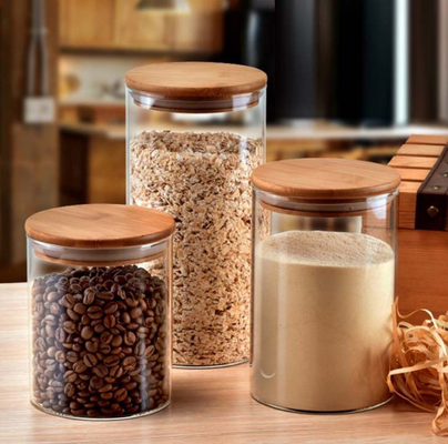 Hoge Borosilicate-de Opslagcontainers van het Glaskruid met Bamboedeksels