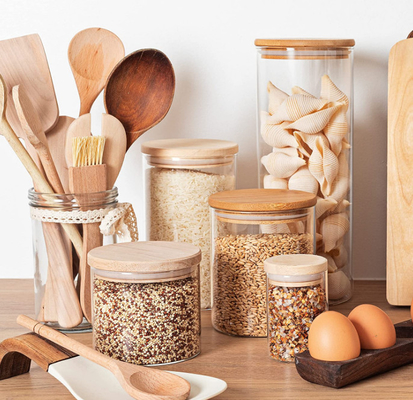 Hoge Borosilicate-de Opslagcontainers van het Glaskruid met Bamboedeksels