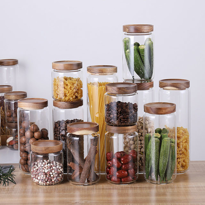 van het het Glasvoedsel van 700ml 1000ml 1300ml de Opslagcontainer met Luchtdicht houten Deksel