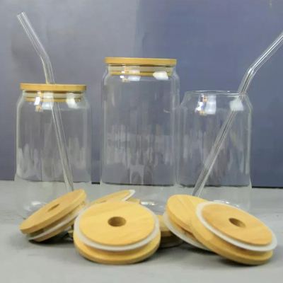 16oz ontruim Mason Soda Juice Glass Jars met Bamboedeksels en Glasstro