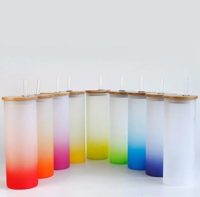 18oz sublimatiedouane het Drinken de Koppen Berijpte Fles van het Gradiëntwater met Bamboedeksel