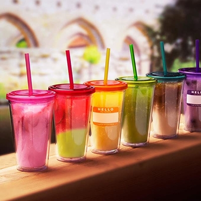 450ML de transparante Dubbele Muur Plastic het Drinken Kop van de Tuimelschakelaarsdrank met Straw And Lid