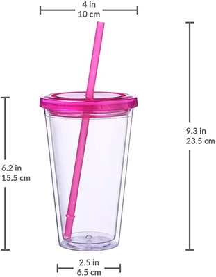 450ML de transparante Dubbele Muur Plastic het Drinken Kop van de Tuimelschakelaarsdrank met Straw And Lid