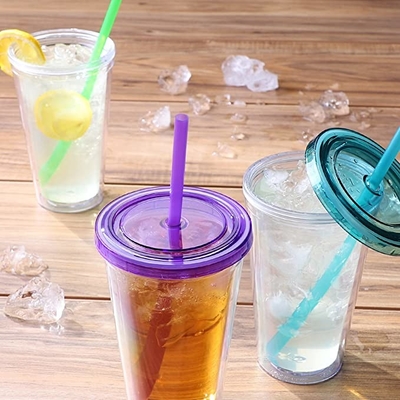 450ML de transparante Dubbele Muur Plastic het Drinken Kop van de Tuimelschakelaarsdrank met Straw And Lid