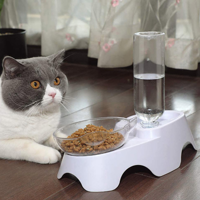 De plastic Fles van Cat Food Bowls With Automatic Waterer van Hondhuisdieren Dubbele