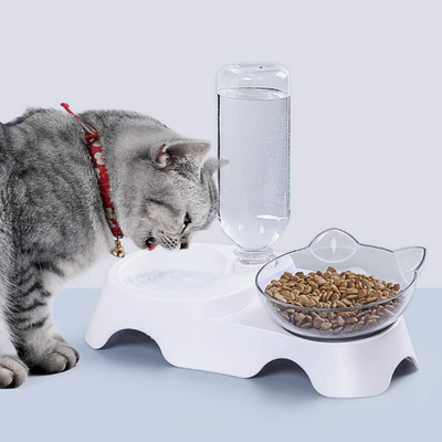 De plastic Fles van Cat Food Bowls With Automatic Waterer van Hondhuisdieren Dubbele