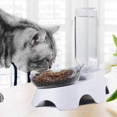 De plastic Fles van Cat Food Bowls With Automatic Waterer van Hondhuisdieren Dubbele
