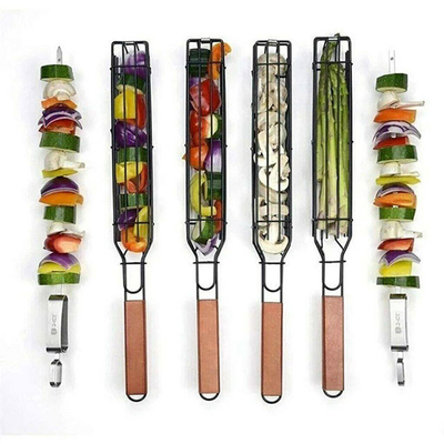 Nonstick Houten Kebab die van de de Grillmand van de Handvatbarbecue Manden roosteren