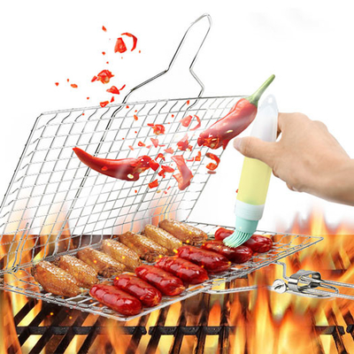 ISO9001 de Hulpmiddelen en de Toebehoren die van de roestvrij staalbarbecue Grillmand met Handvat vouwen