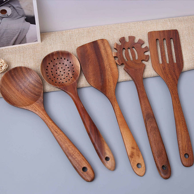 Massa van het Keukengerei de Houten Lepels van het Stok niet Bamboe voor het Koken van 5 Stuk