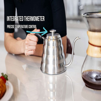 Giet over Gooseneck van het Koffieroestvrije staal Ketel met Thermometer
