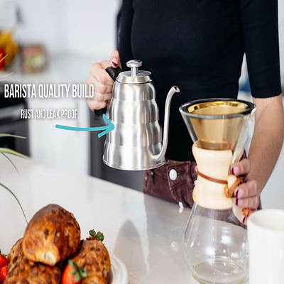 Giet over Gooseneck van het Koffieroestvrije staal Ketel met Thermometer