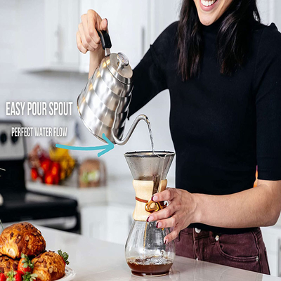 Giet over Gooseneck van het Koffieroestvrije staal Ketel met Thermometer
