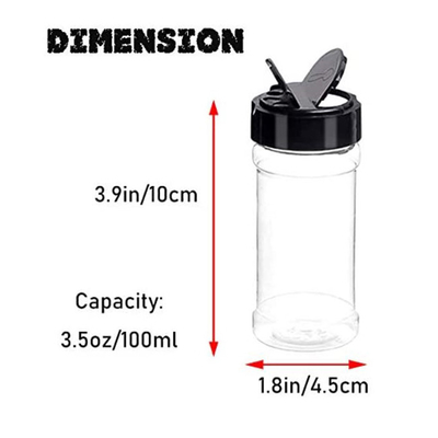 Bulk van het Kruidkruiken van 3,5 Oz Plastic Plastic het Kruidenflessen met Zwarte Schroefdeksels