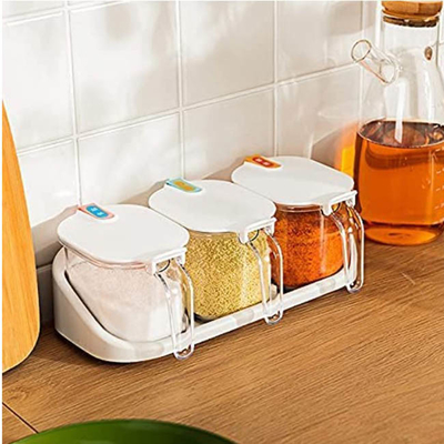 3pcs 4 Oz ontruimen de Plastic Massa van de Containerskruiken van de Kruidopslag met Dekking en Lepel