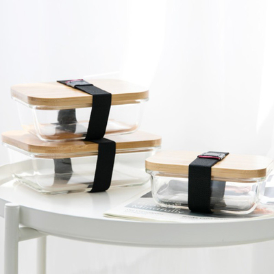 Promotiebamboeglas Bento Box Divided Lunch Box met Elastische Riem