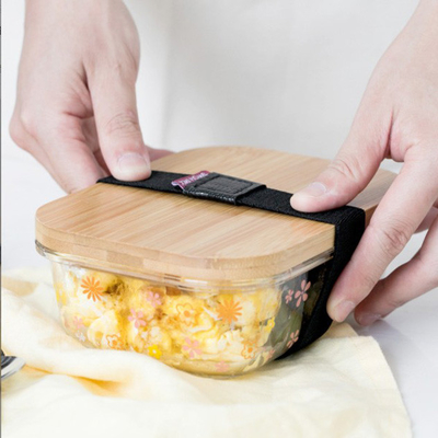 Promotiebamboeglas Bento Box Divided Lunch Box met Elastische Riem
