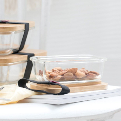 Promotiebamboeglas Bento Box Divided Lunch Box met Elastische Riem