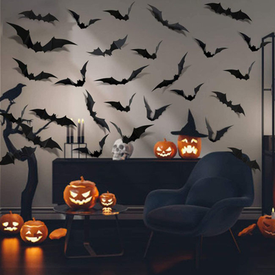 12pcs Kerstmis van pvc Halloween siert 3D Stickers Zwarte Knuppels voor Muurdecor