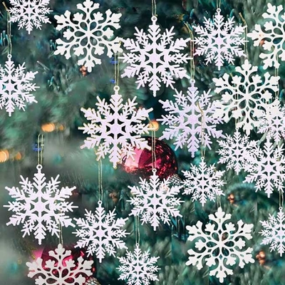 36pcs het plastiek schittert Witte Sneeuwvlokornamenten voor Kerstmis