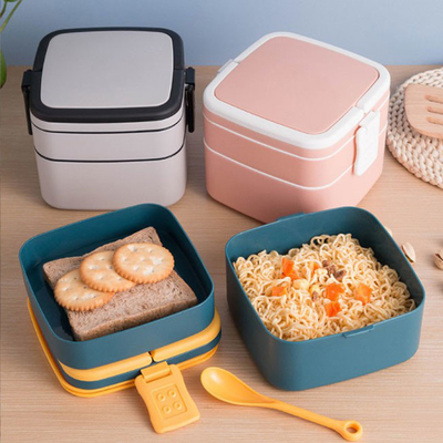 Dubbele de Lunchdoos Bento With Spoon 1000ml 1400ml van het Laag Plastic Multicompartiment