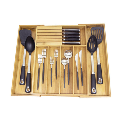 Uitzetbare van de het Tafelzilverlade van het Bamboekeukengerei het Bestekorganisator Tray