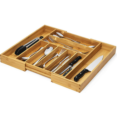 Uitzetbare van de het Tafelzilverlade van het Bamboekeukengerei het Bestekorganisator Tray