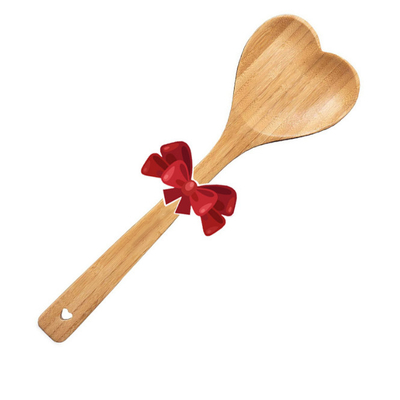Houten Hart Gevormde die Bamboelepel voor het Koken van Lepel Liefde wordt gegraveerd