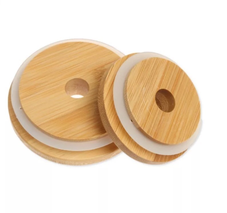 Houseware 70mm/86mm Bamboe Mason Lids met de Verbinding Mason Caps van Straw Hole en van het Silicone