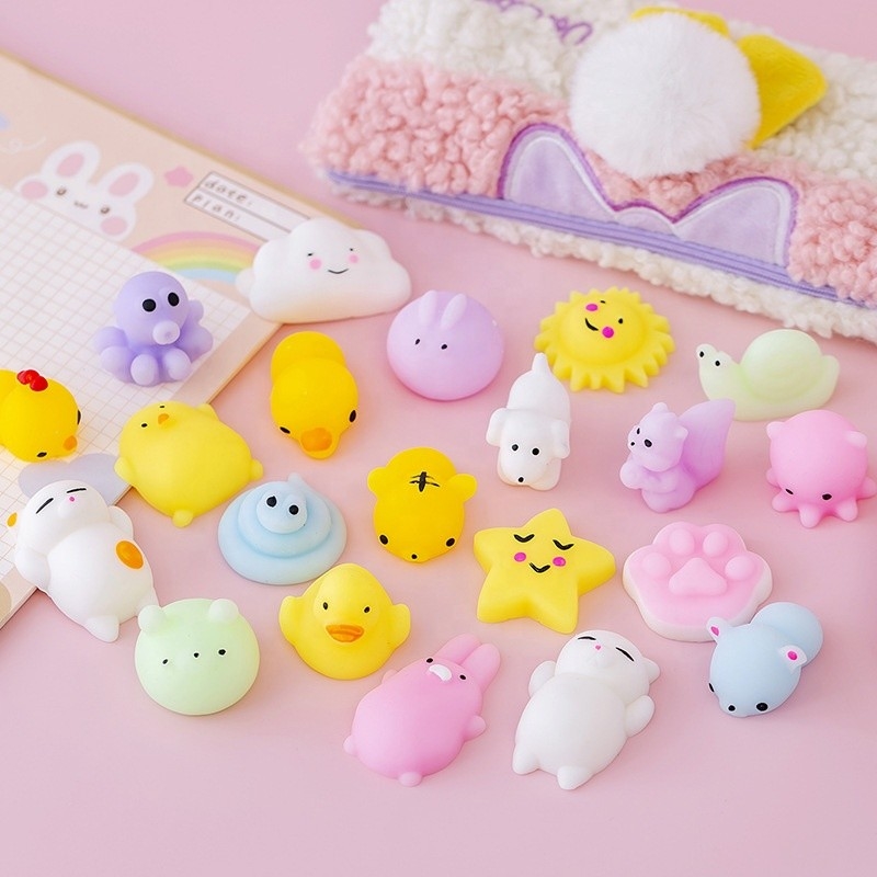 50PCS TPR Mini Animal Squishy Stress Toys Mochi friemelen Speelgoed voor Spanningshulp