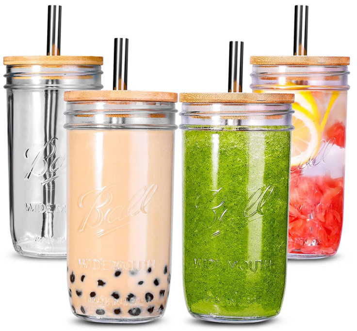 500ml de bellenthee vormt Opnieuw te gebruiken Brede Mason Mouth Smoothie Cups Mason-Kruik het Drinken Glazenkoppen tot een kom