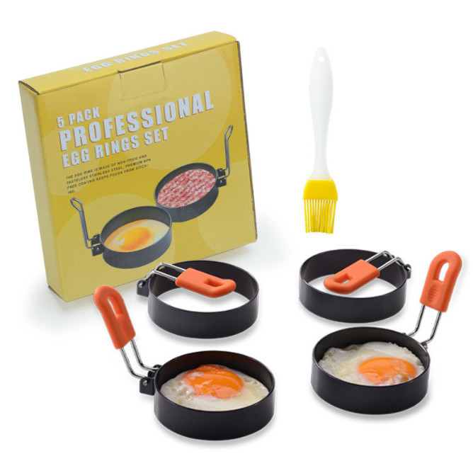 Antihouseware 2.95Inch Fried Egg Ring Mold van het Brandwondroestvrije staal 4 Pakken met Olieborstel