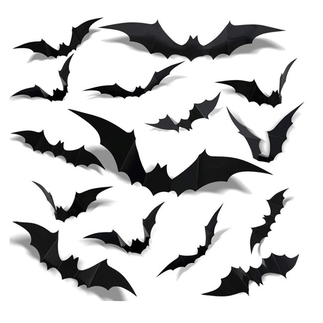 12pcs Kerstmis van pvc Halloween siert 3D Stickers Zwarte Knuppels voor Muurdecor